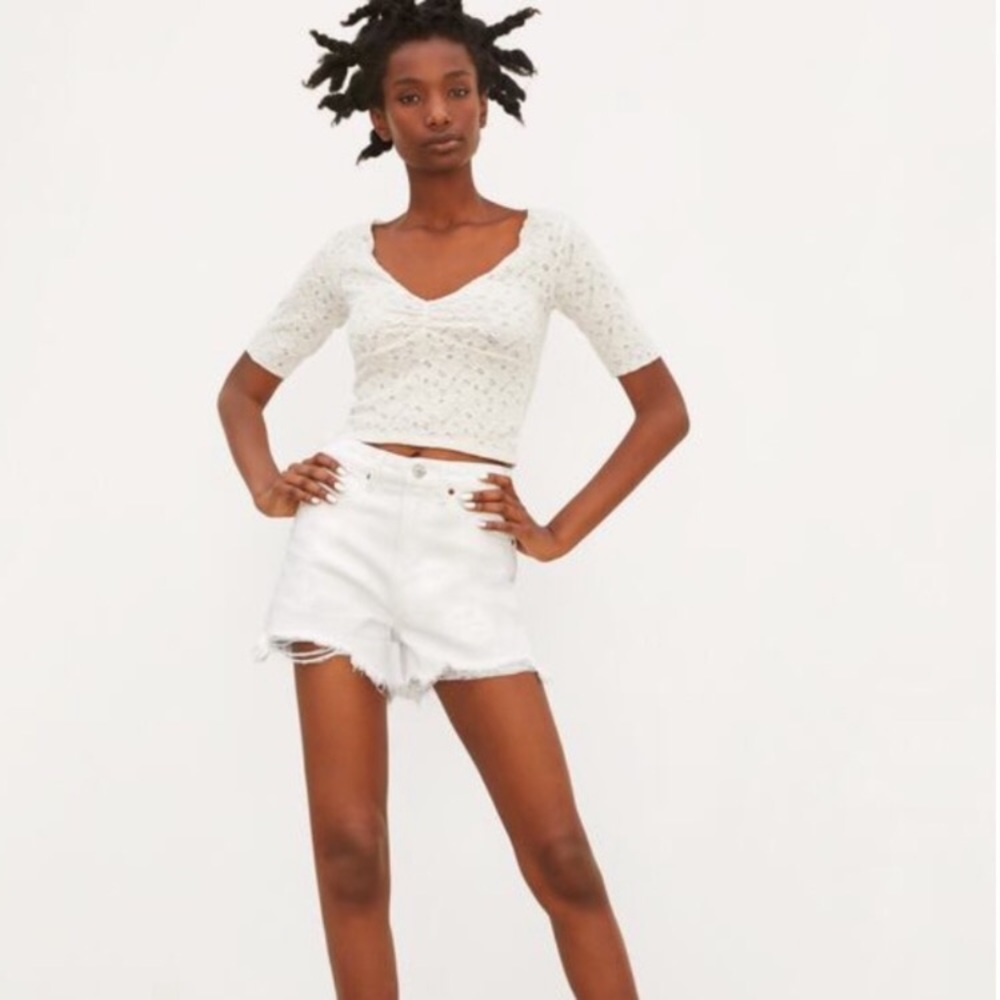 Zara Floral Lace Crop Top Stretchy White